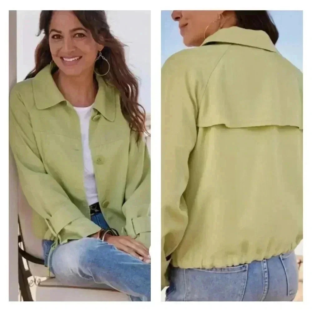 Soft Surroundings Idyll Wilds in Tarragon Green Lightweight Jacket